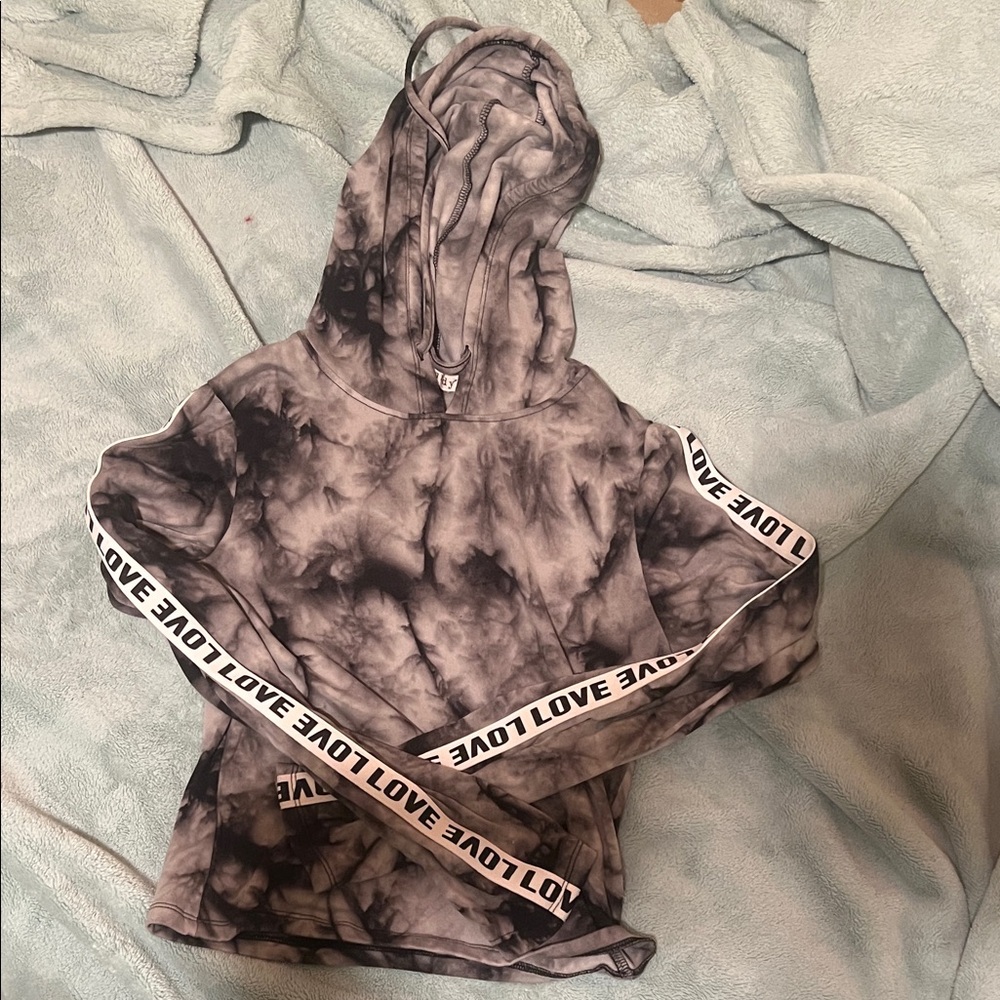 Black and white Tie-Dye shirt Hoodie with Love Sleeve Detail